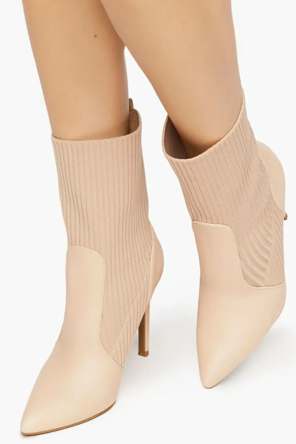 Faux Leather-Trim Sock Booties