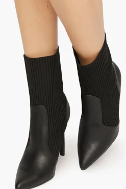 Faux Leather-Trim Sock Booties