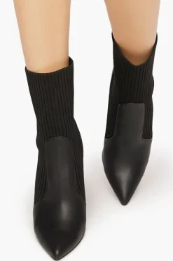 Faux Leather-Trim Sock Booties