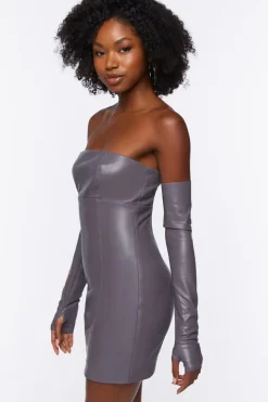 Faux Leather Tube Dress & Glove Set