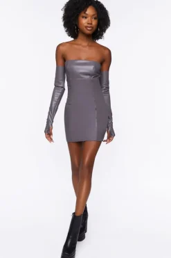 Faux Leather Tube Dress & Glove Set