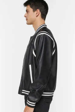 Faux Leather Varsity Jacket