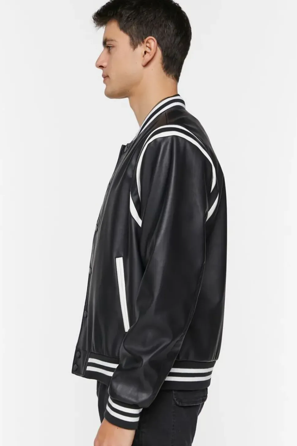 Faux Leather Varsity Jacket