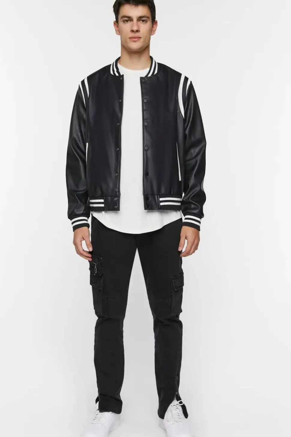 Faux Leather Varsity Jacket