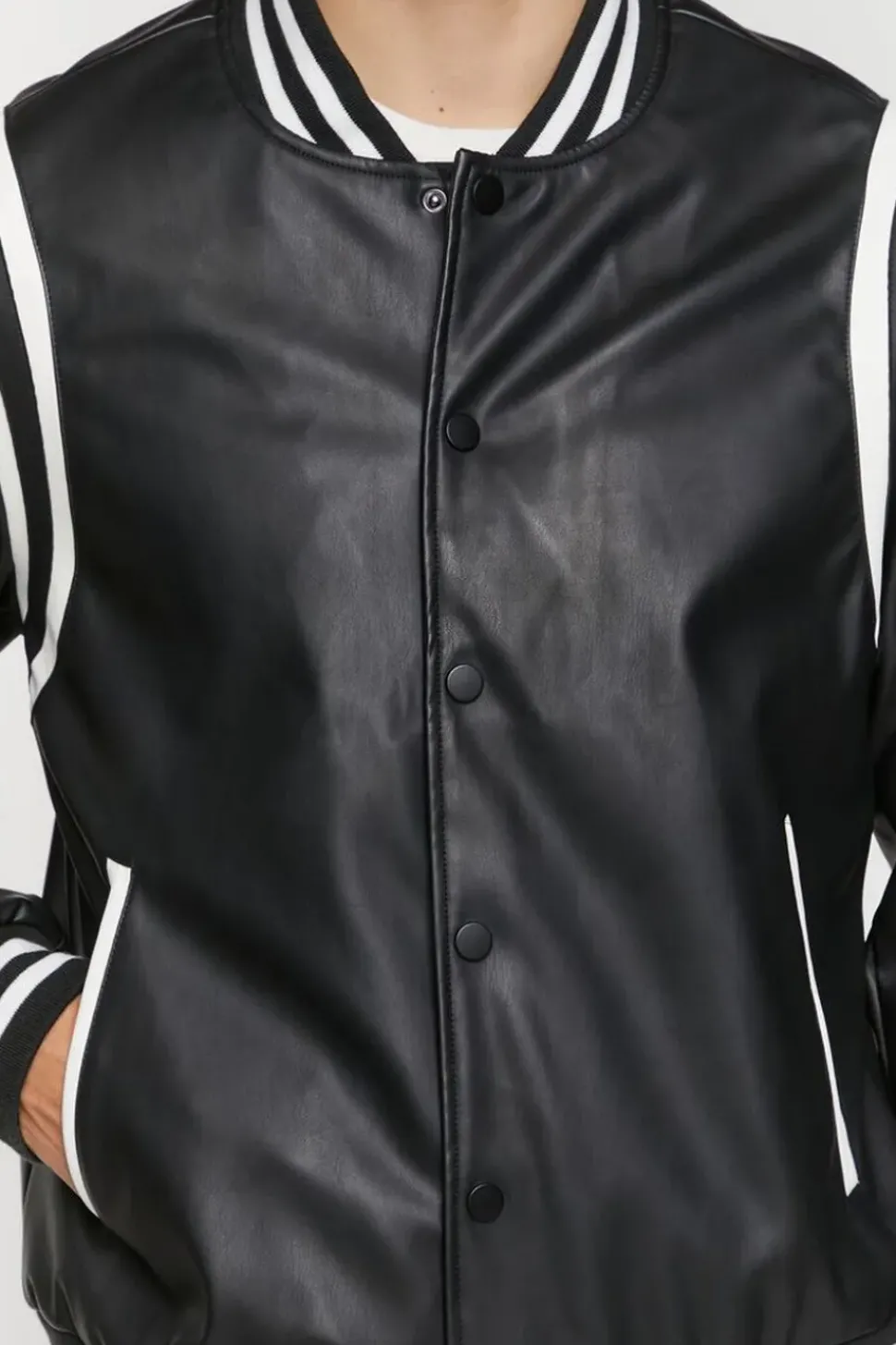 Faux Leather Varsity Jacket