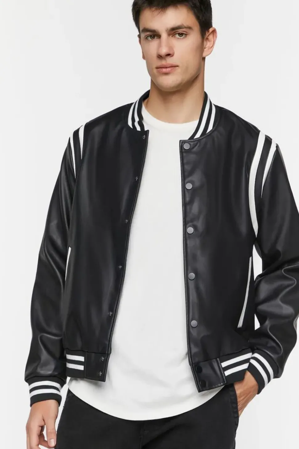 Faux Leather Varsity Jacket