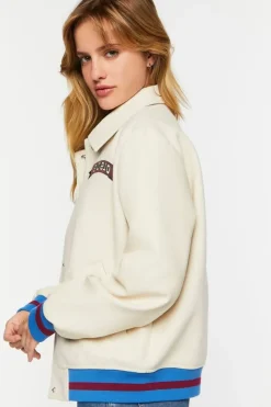 Faux Leather Varsity-Striped Tennis Jacket