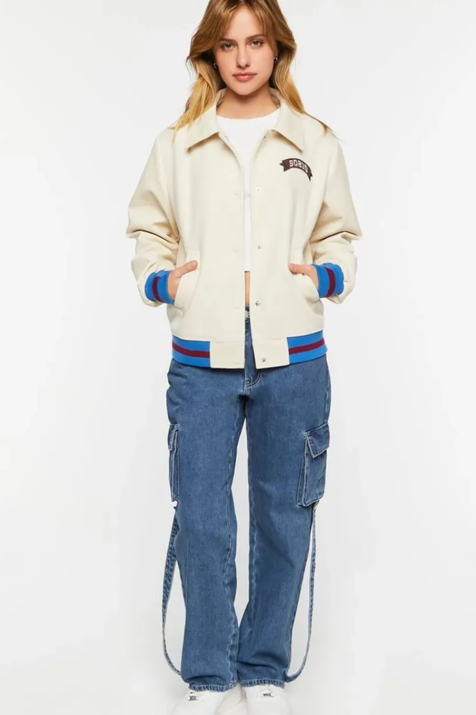 Faux Leather Varsity-Striped Tennis Jacket