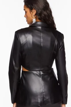 Faux Leather Zip-Front Cutout Blazer