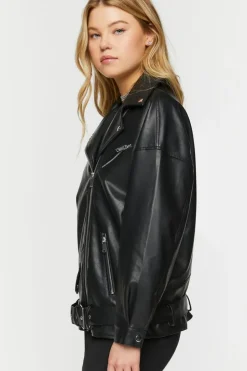 Faux Leather Zipper Moto Jacket