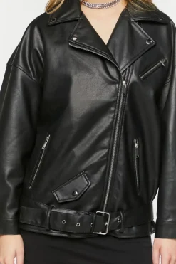 Faux Leather Zipper Moto Jacket