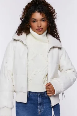 Faux Leather Zip-Up Puffer Jacket