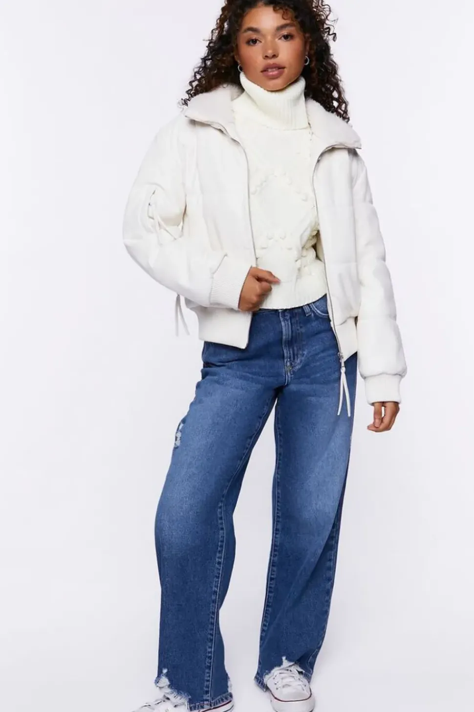 Faux Leather Zip-Up Puffer Jacket