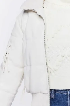 Faux Leather Zip-Up Puffer Jacket