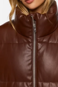 Faux Leather Zip-Up Puffer Vest