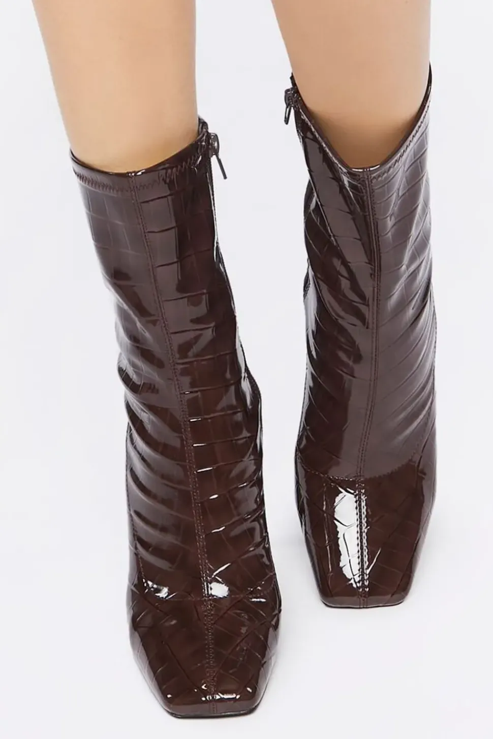 Faux Patent Croc Leather Booties
