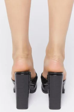 Faux Patent Croc Leather Heels