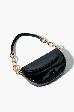 Faux Patent Leather Baguette Bag