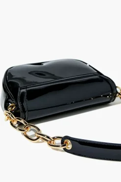 Faux Patent Leather Baguette Bag