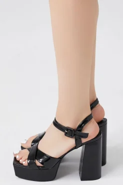 Faux Patent Leather Block Heels