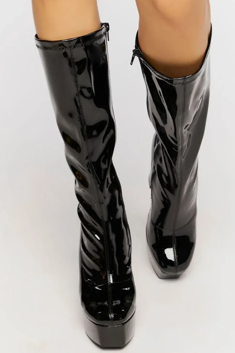 Faux Patent Leather Calf-High Boots
