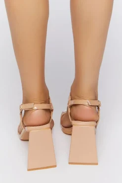 Faux Patent Leather Flare Heels