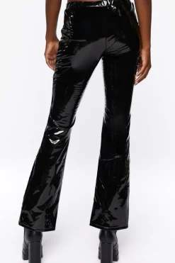 Faux Patent Leather Flare Pants