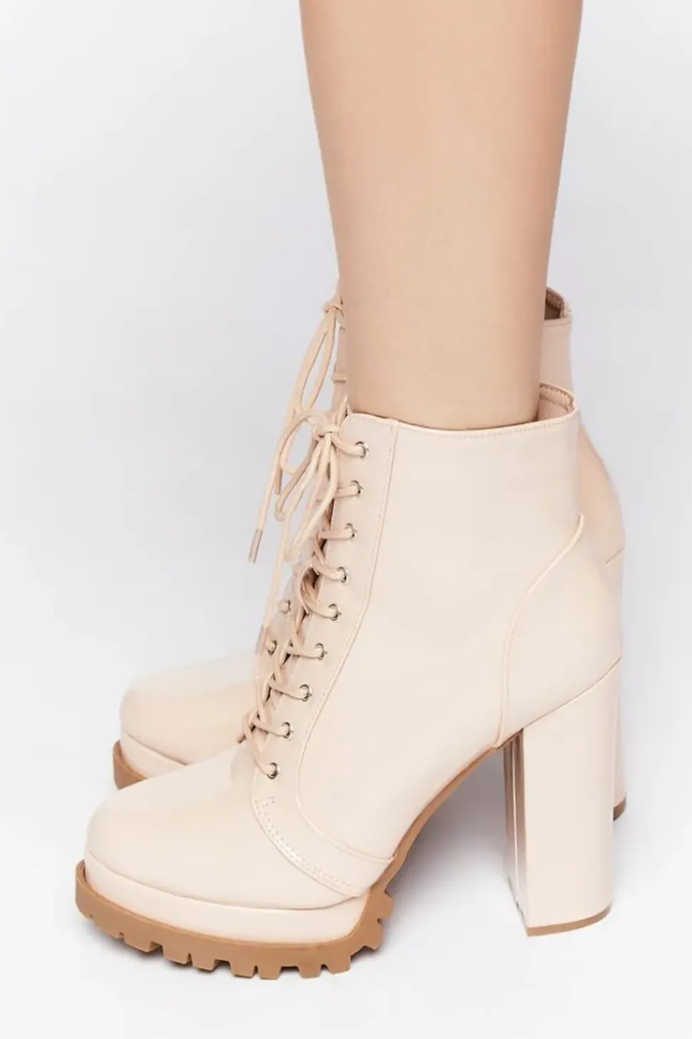 Faux Patent Leather Lace-Up Booties