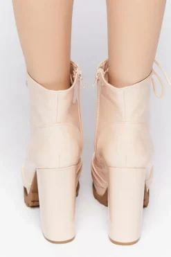 Faux Patent Leather Lace-Up Booties