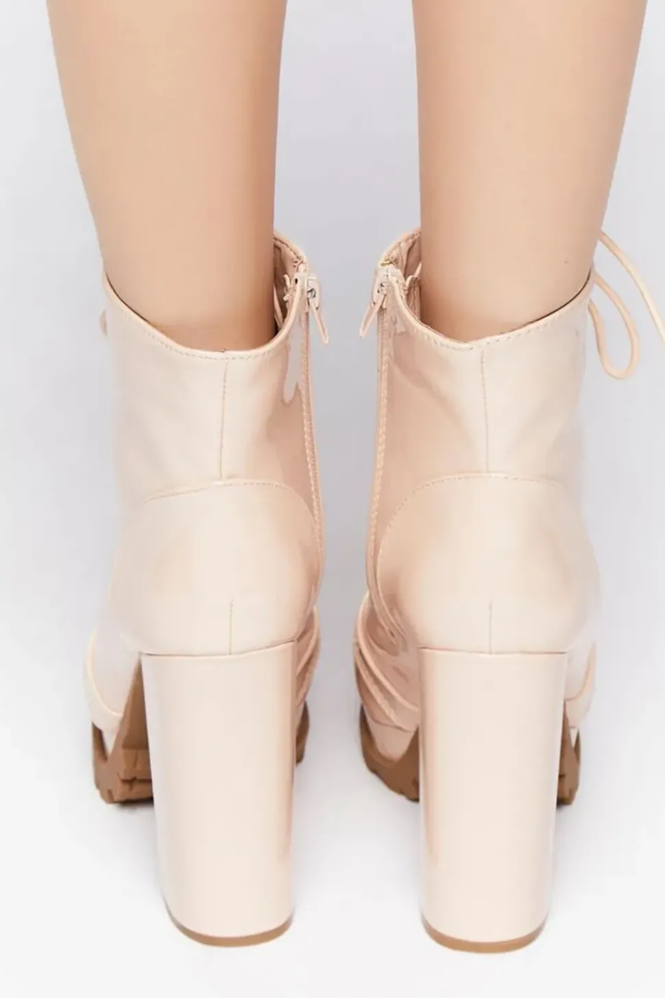 Faux Patent Leather Lace-Up Booties