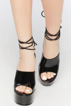 Faux Patent Leather Lace-Up Heels