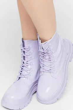 Faux Patent Leather Lug Combat Boots