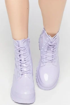 Faux Patent Leather Lug Combat Boots