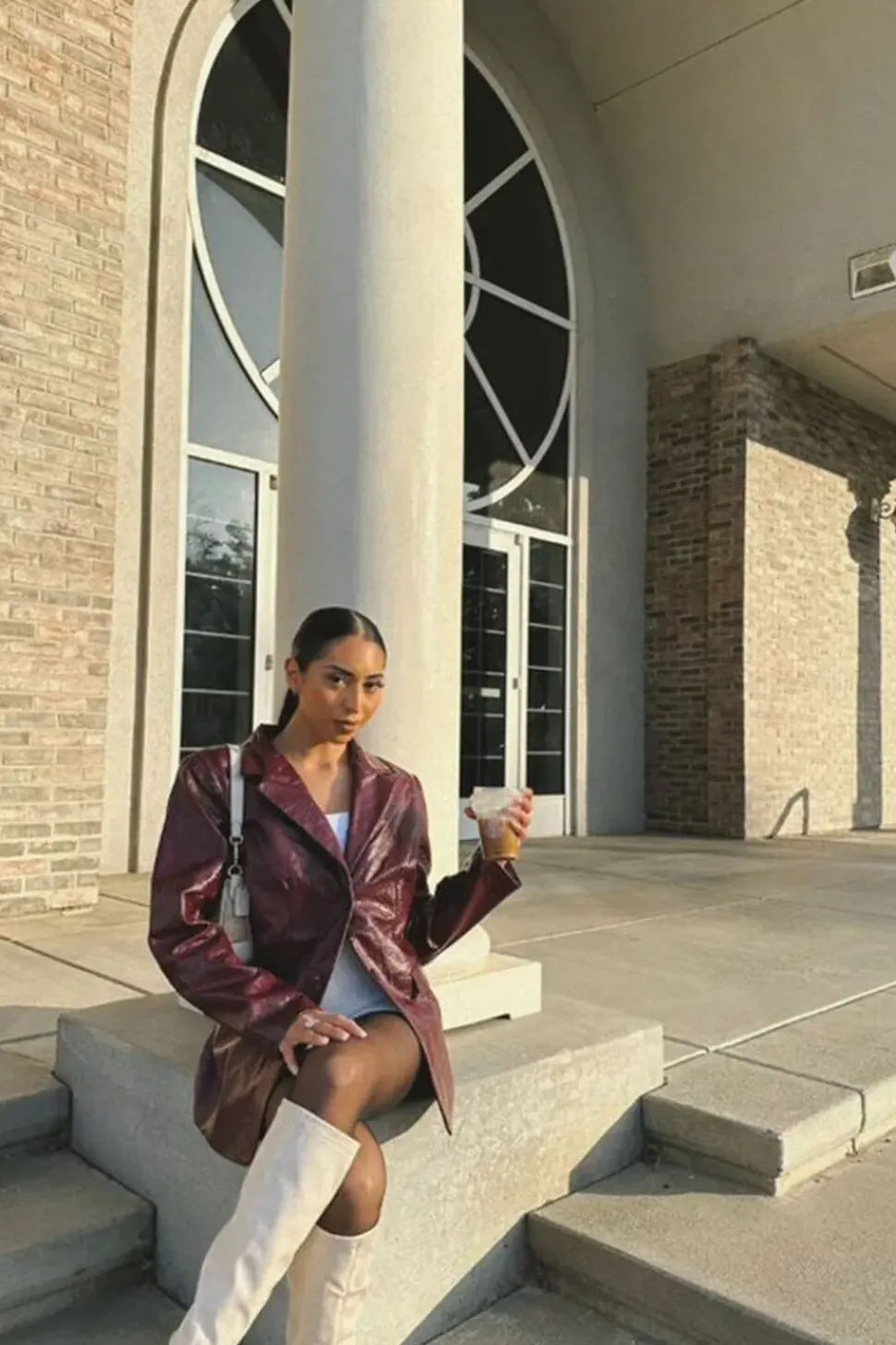 Faux Patent Leather Notched Blazer