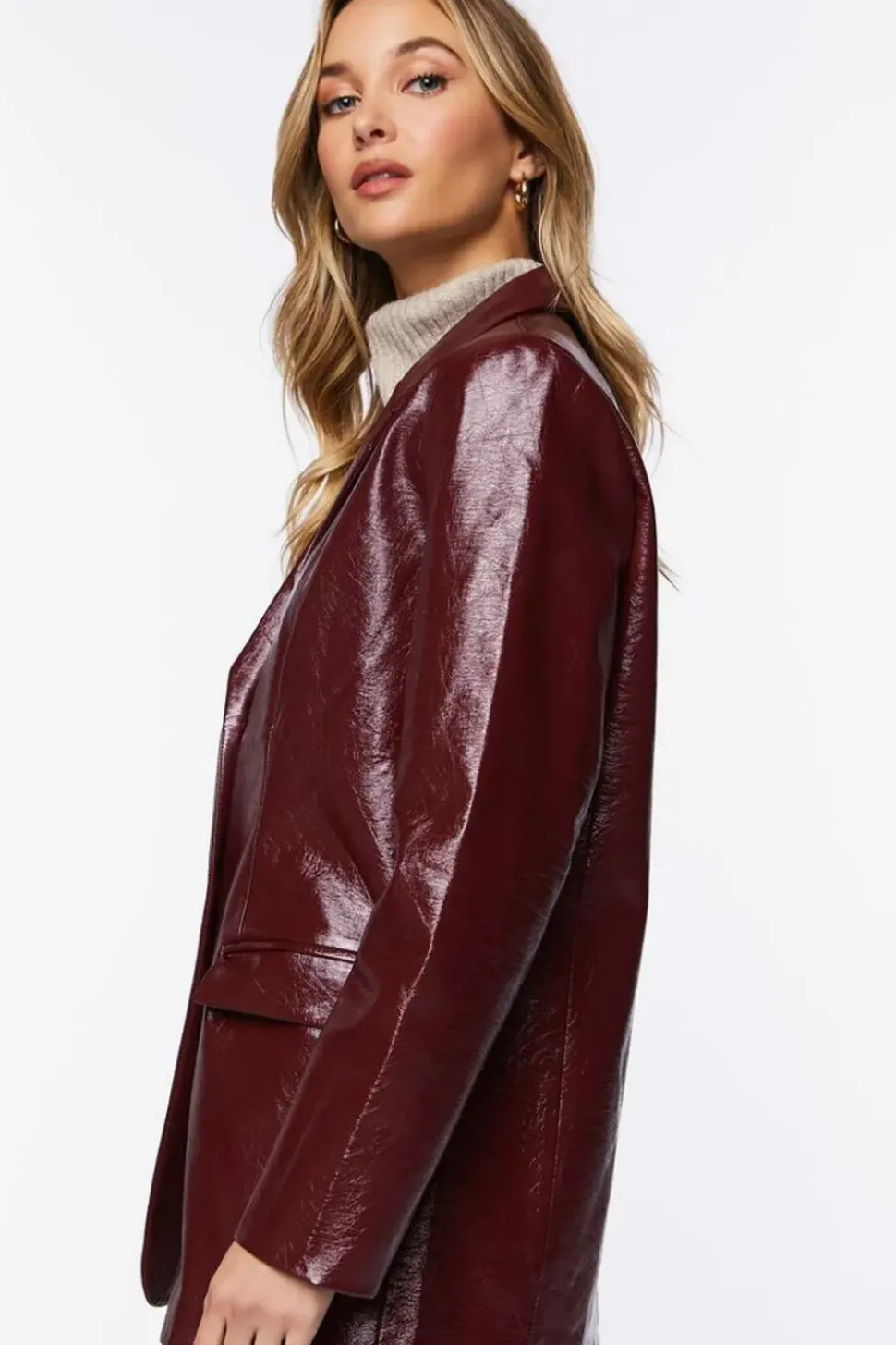 Faux Patent Leather Notched Blazer