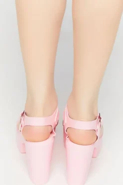 Faux Patent Leather Open-Toe Lug Heels