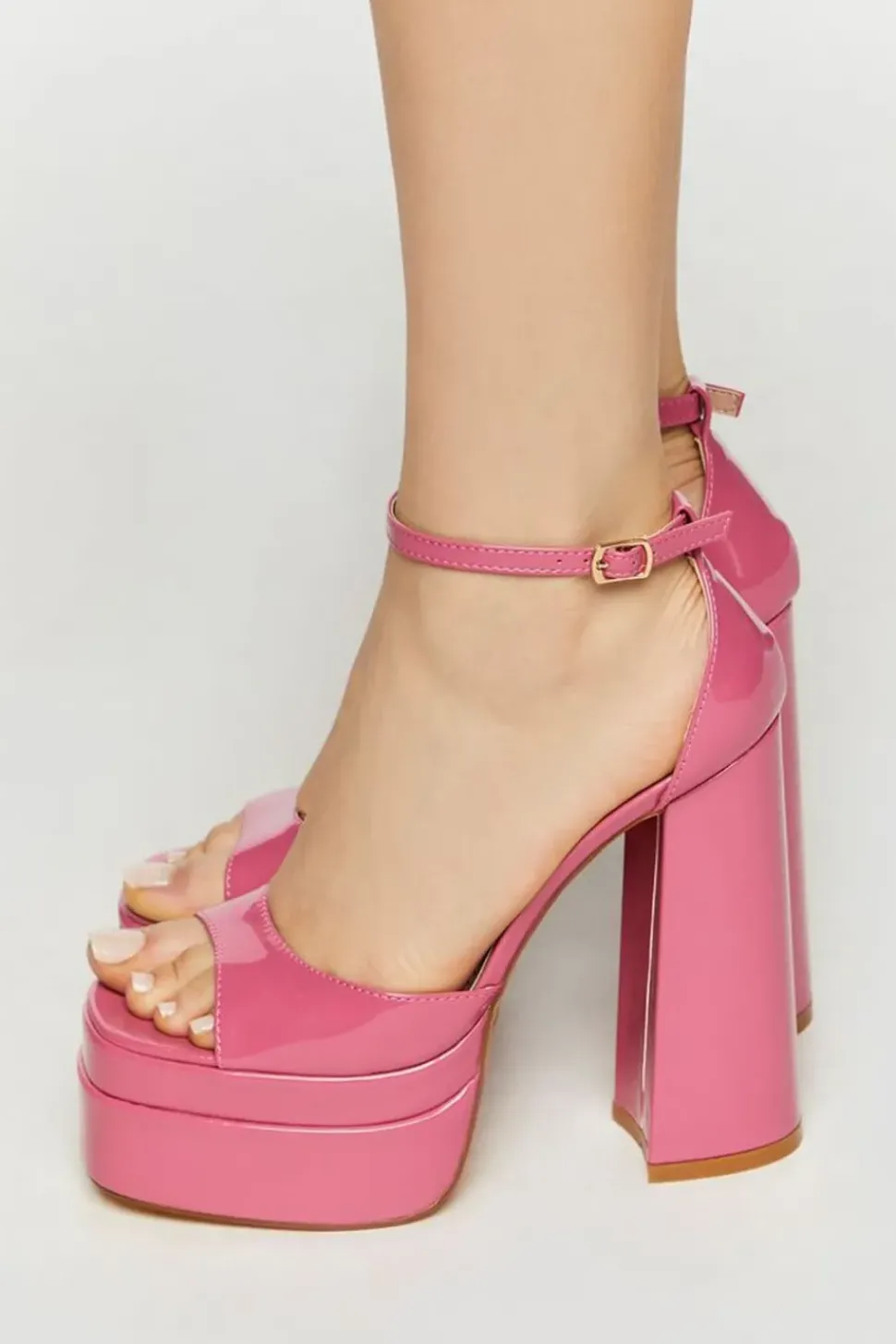 Faux Patent Leather Open-Toe Platform Heels