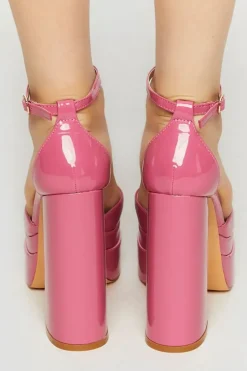 Faux Patent Leather Open-Toe Platform Heels