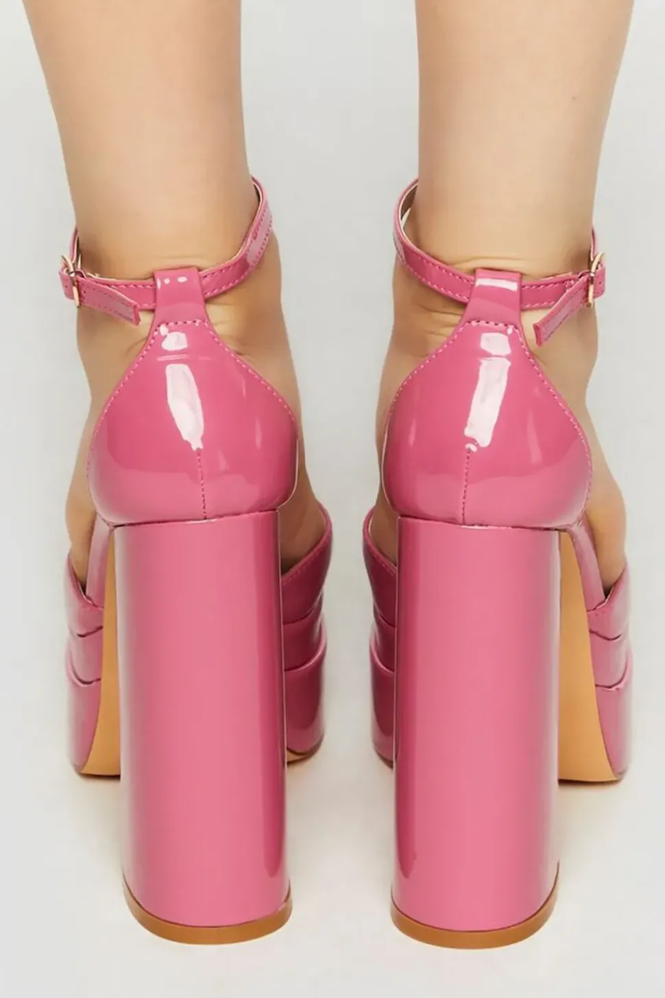Faux Patent Leather Open-Toe Platform Heels