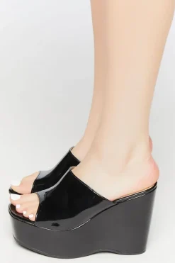 Faux Patent Leather Platform Wedges