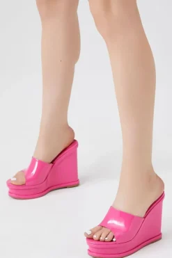 Faux Patent Leather Platform Wedges