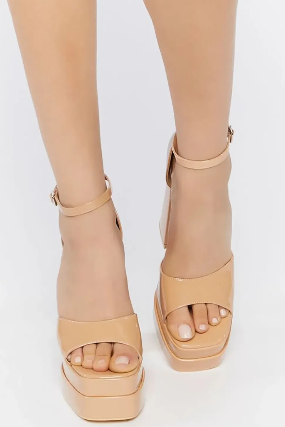 Faux Patent Leather Platform Heels