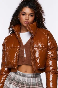 Faux Patent Leather Puffer Jacket