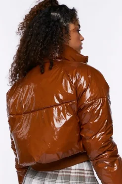 Faux Patent Leather Puffer Jacket