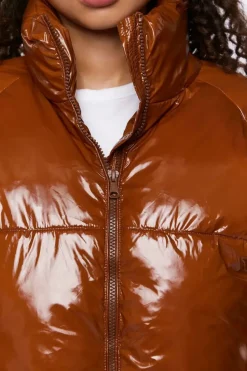 Faux Patent Leather Puffer Jacket