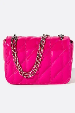 Faux Patent Leather Quilted Crossbody Bag