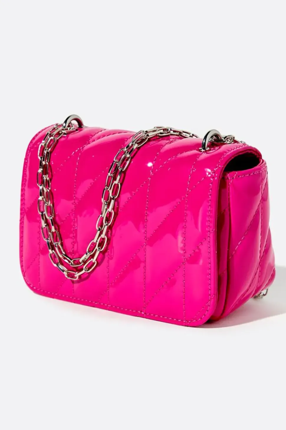 Faux Patent Leather Quilted Crossbody Bag