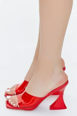 Faux Patent Leather Square-Toe Heels