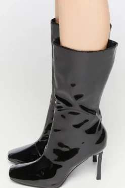 Faux Patent Leather Stiletto Boots