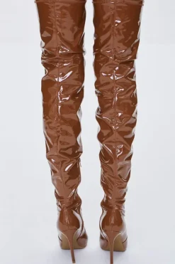 Faux Patent Leather Thigh-High Boots